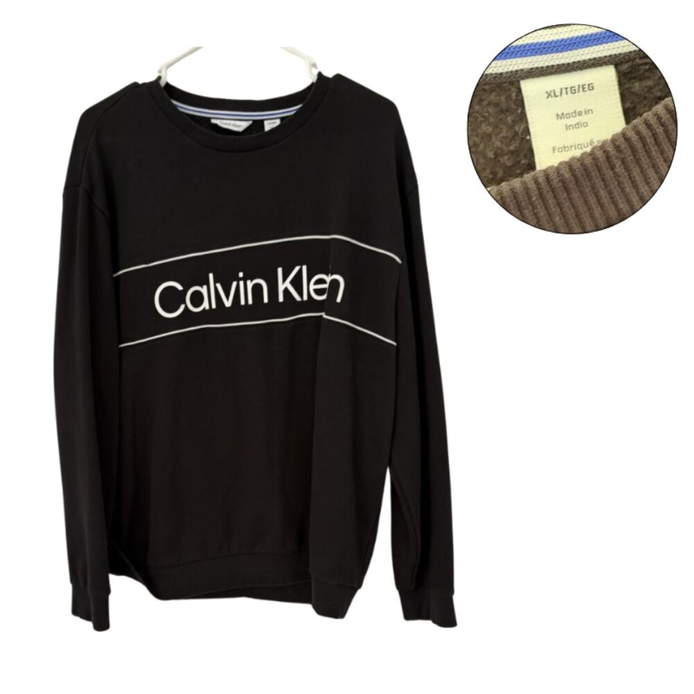 Calvin Klein Black Logo Sweatshirt Men’s XL Crewneck Pullover Long Sleeve